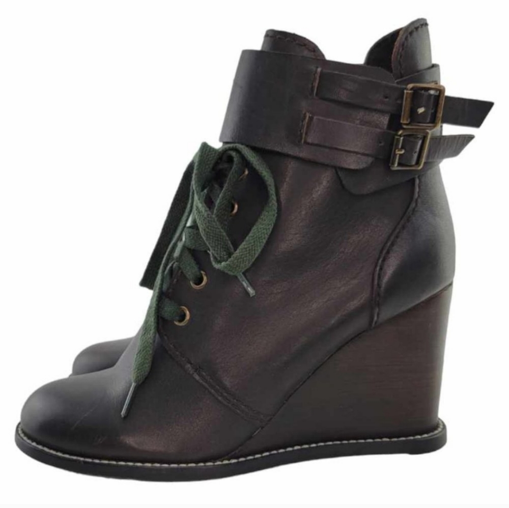 SEE BY Chloé  "IRLANDA" Wedge Ankle Bootie SZ 37.5 (7.5 US) - Brown
